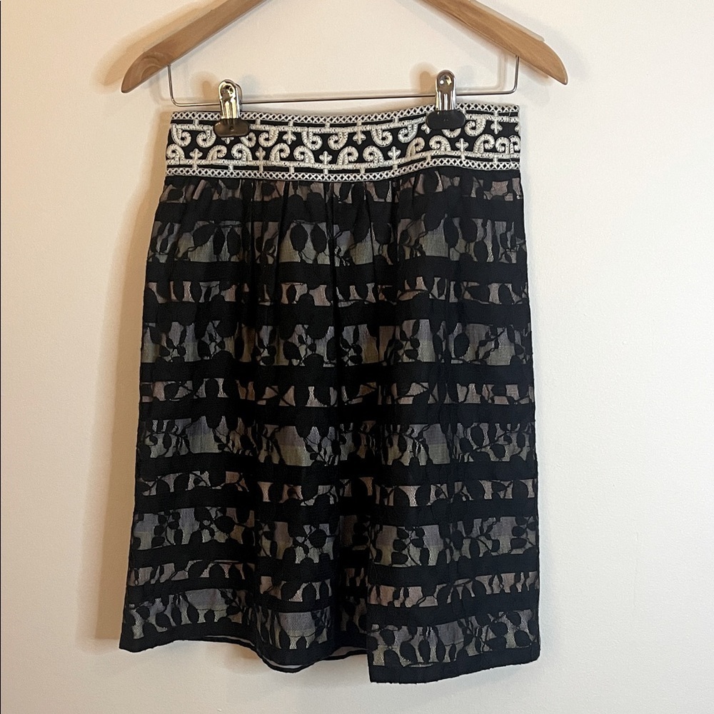 Anthropologie Floreat Charente Lace Overlay Skirt • Black, Size 4